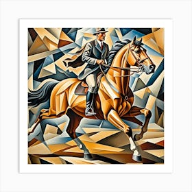 Man Riding A Horse Cubism Style Art Print