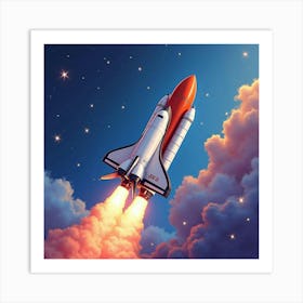 Shuttle Soaring Through A Watercolor Colorful Star Veil 1 Art Print