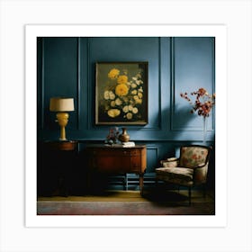 Blue Room With Yellow Flowers 1 Art Print