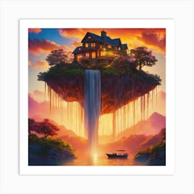 House On A Waterfall Art Print