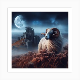 Ram In The Moonlight Art Print