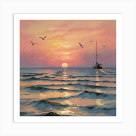 Sailboat At Sunset Art Print