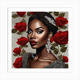 Black Woman With Red Roses 3 Art Print