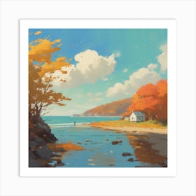 Autumn Beach House Art Print