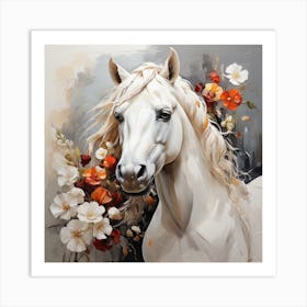 White Horse With Flowers Art Print