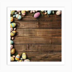 Easter Wooden Table From Above Banner Texture Wi 17 Art Print