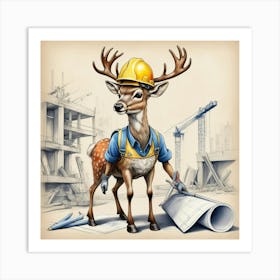 Deer In Hard Hat Art Print