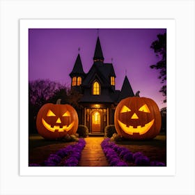 Halloween Pumpkins In Front Of A House Art Print