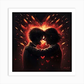 Sdxl 09 Two Exploding Heart Happiness Dark Ambiance People Hug 1 Art Print