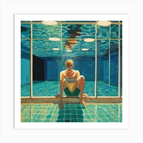 In Style of David Hockney. Swimming Pool at Night Series 5 Art Print