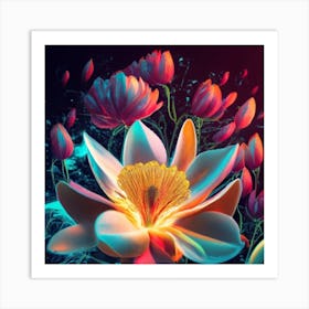 Silhouette of a fluorescent magnolia flower 8 Art Print