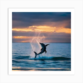 Dolphin Leaping At Sunset Art Print