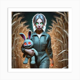 Girl Holding A Spooky Bunny Art Print