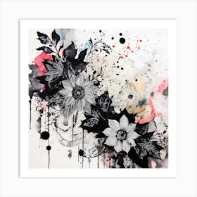 Black And White Flowers, Abstract Floral Painting Art Print