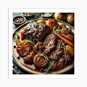 A Close Up Of A Plate Featuring Slow Cooked Meats, Art Print