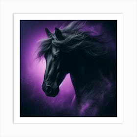 Black Horse On Purple Background Art Print