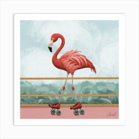 Rollerskate Flamingo Art Print Painting(1) Art Print