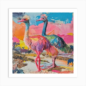 Kitsch Textured Collage Of Ostrich 1 Art Print