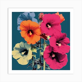 Andy Warhol Style Pop Art Flowers Hollyhock 1 Square Art Print