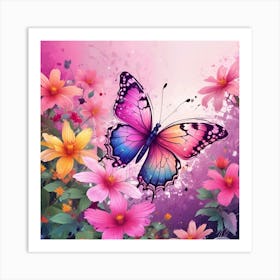 Butterfly And Flowers 18 Art Print