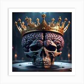 Skull With Crown on his big brain Art Print