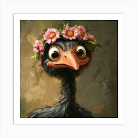 Ostrich With Flower Crown 1 Affiche