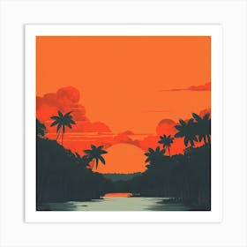 Sunset In The Jungle Art Print