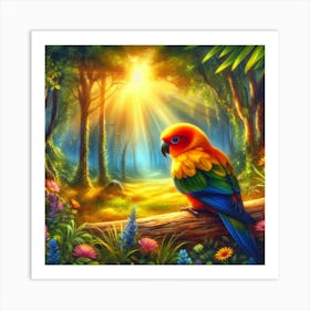 Sun Conure in Beautiful Forest Art Print