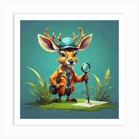 Deer With A Magnifying Glass Art Print