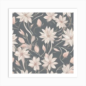 Pink Flowers On A Gray Background Art Print