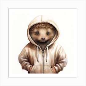 Watercolour Cartoon Echidna In A Hoodie 2 Art Print