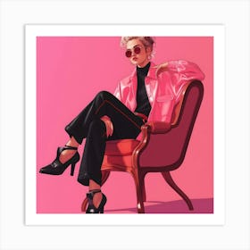 Pink Girl Sitting In Chair Art Print