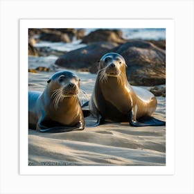 Two Sea Lions On The Beach Art Print