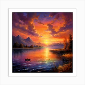 Sunset Over Lake Art Print