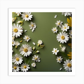 White Daisy Flowers On Green Background Art Print