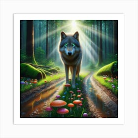 Wolfy looking for bioluminescent mushrooms 2 Art Print