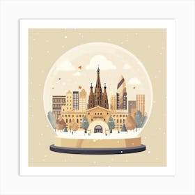 Barcelona Spain In Snowglobe Art Print