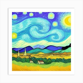 Rustic Retreat: A Journey Through Time Starry Night Art Print