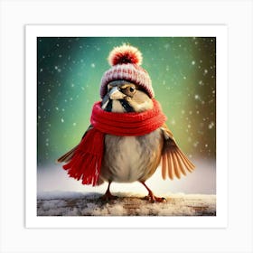 Firefly Sparrow, Winter, Outfit, Dancing, Copy Space, Bird, Festive, Charming, Adorable, Whimsical, (11) Art Print