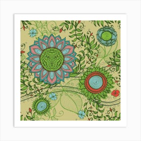 Hand Drawn Floral Mandala 01 Art Print