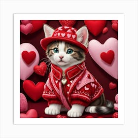 Valentine Cat Art Print