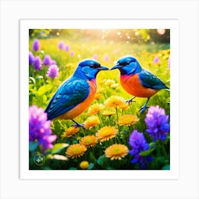 Birds In The Meadow 1 Art Print