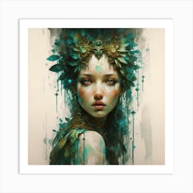 Girl With Leaves On Her Head Art Print