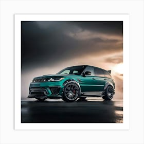 A Dramatic High Contrast Cinematic Photograph Of A Green Range Rover 2 Art Print