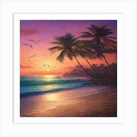 Sunset At The Beach 16 Art Print