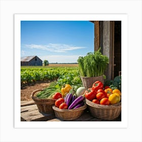 Assorted Vegetables In Peak Season Diverse Lush Greens Ripe Red Tomatoes Plump Purple Eggplants 2 1 Art Print