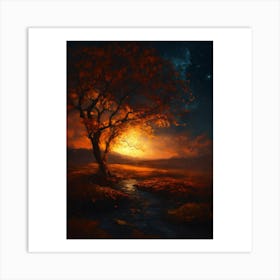 Tree At Night Art Print