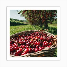 Cherries In A Basket Art Print