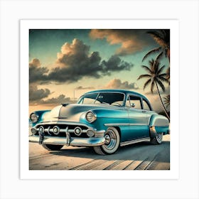 Classic Car On The Beach Art Print