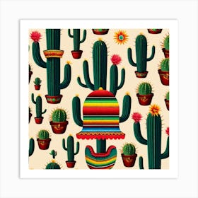 Mexican Cactus Pattern 18 Art Print